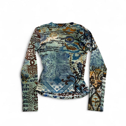 Y2K Mesh Script Blue Long Sleeve