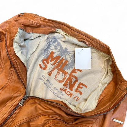 Vintage Milestone Orange Leather Moto Jacket Y2K