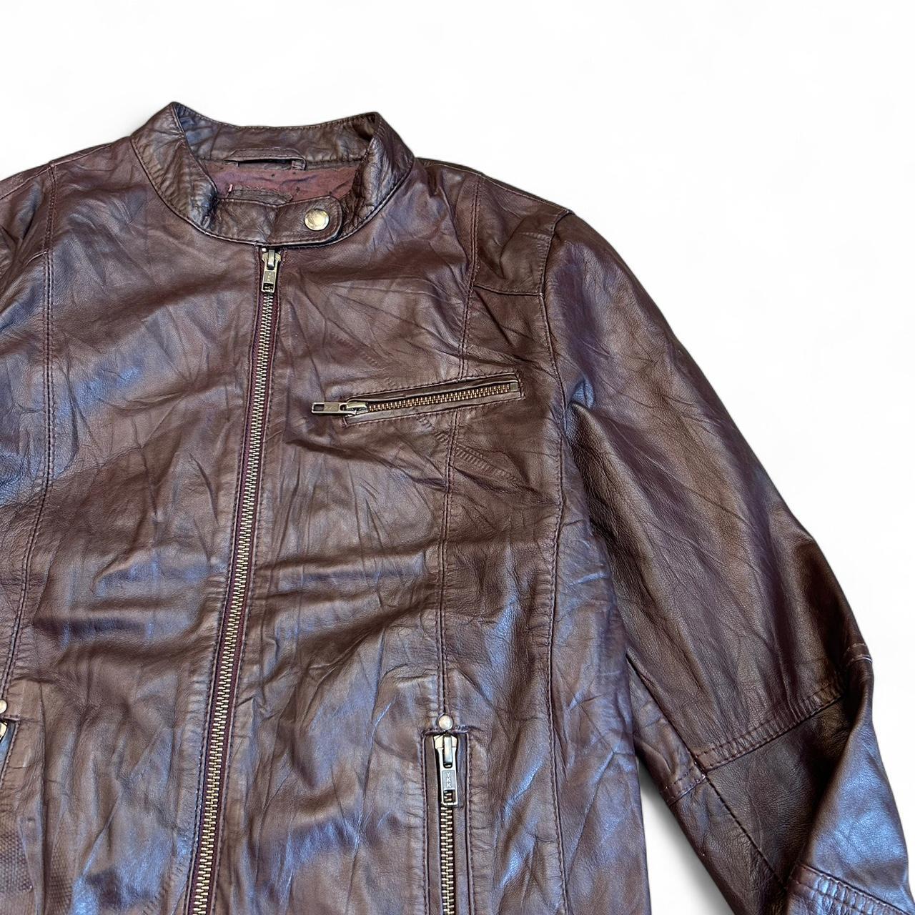 Vintage NafNaf Brown Leather Moto Jacket Y2K