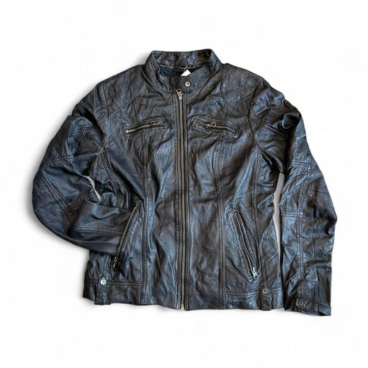 Y2K Punchball Motorcycle Leather Biker Jacket Black