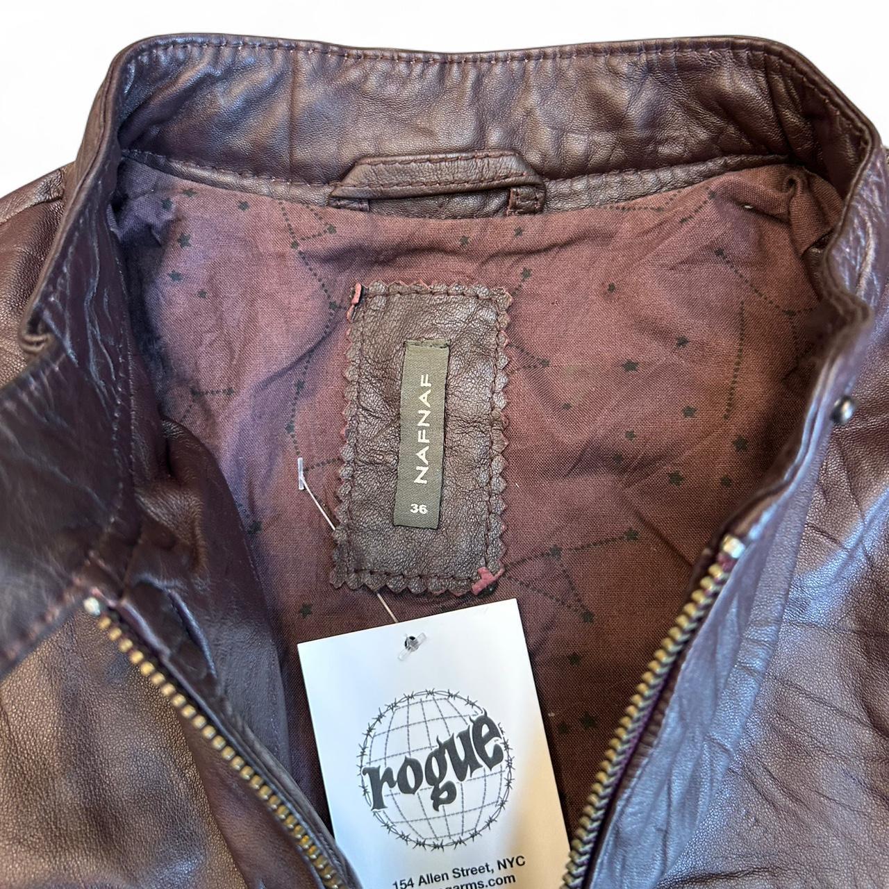 Vintage NafNaf Brown Leather Moto Jacket Y2K