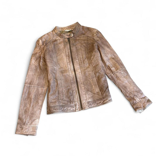 Vintage Brown Leather Zip Up Moto Promod Y2K