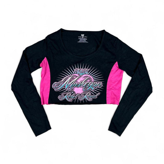 Biker Colorblocked Long Sleeve Crop Tee