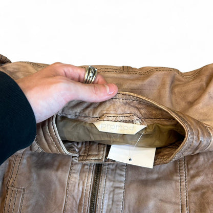 Vintage Brown Leather Zip Up Moto Promod Y2K