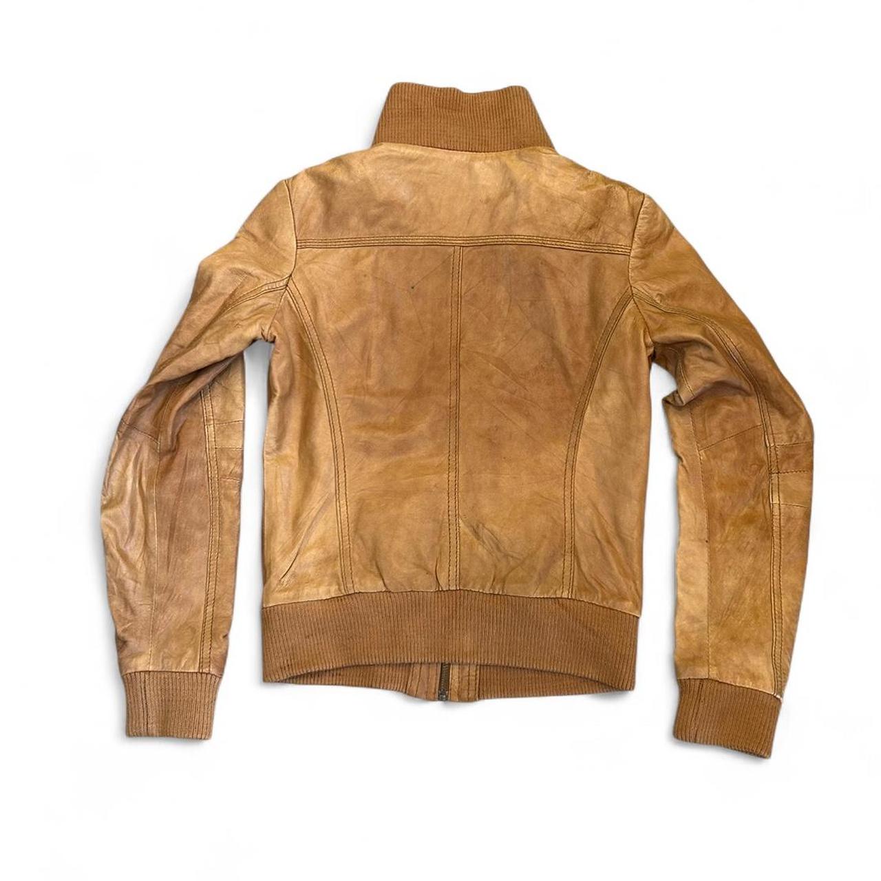 Brown Moto Leather Jacket Full Zip Y2K