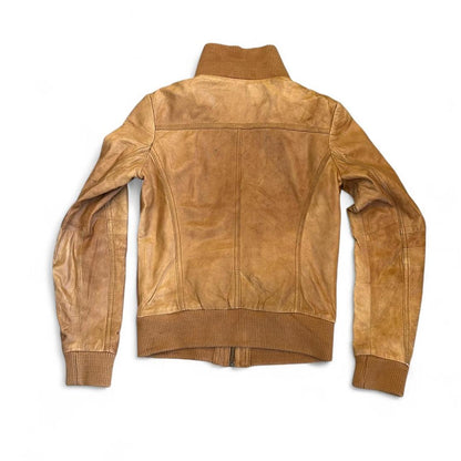 Brown Moto Leather Jacket Full Zip Y2K