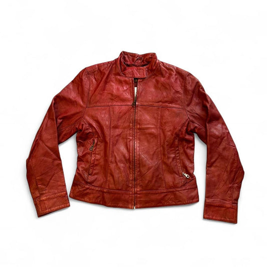 Vintage Cherry Red Y2K Coquette Leather Jacket Camera Women