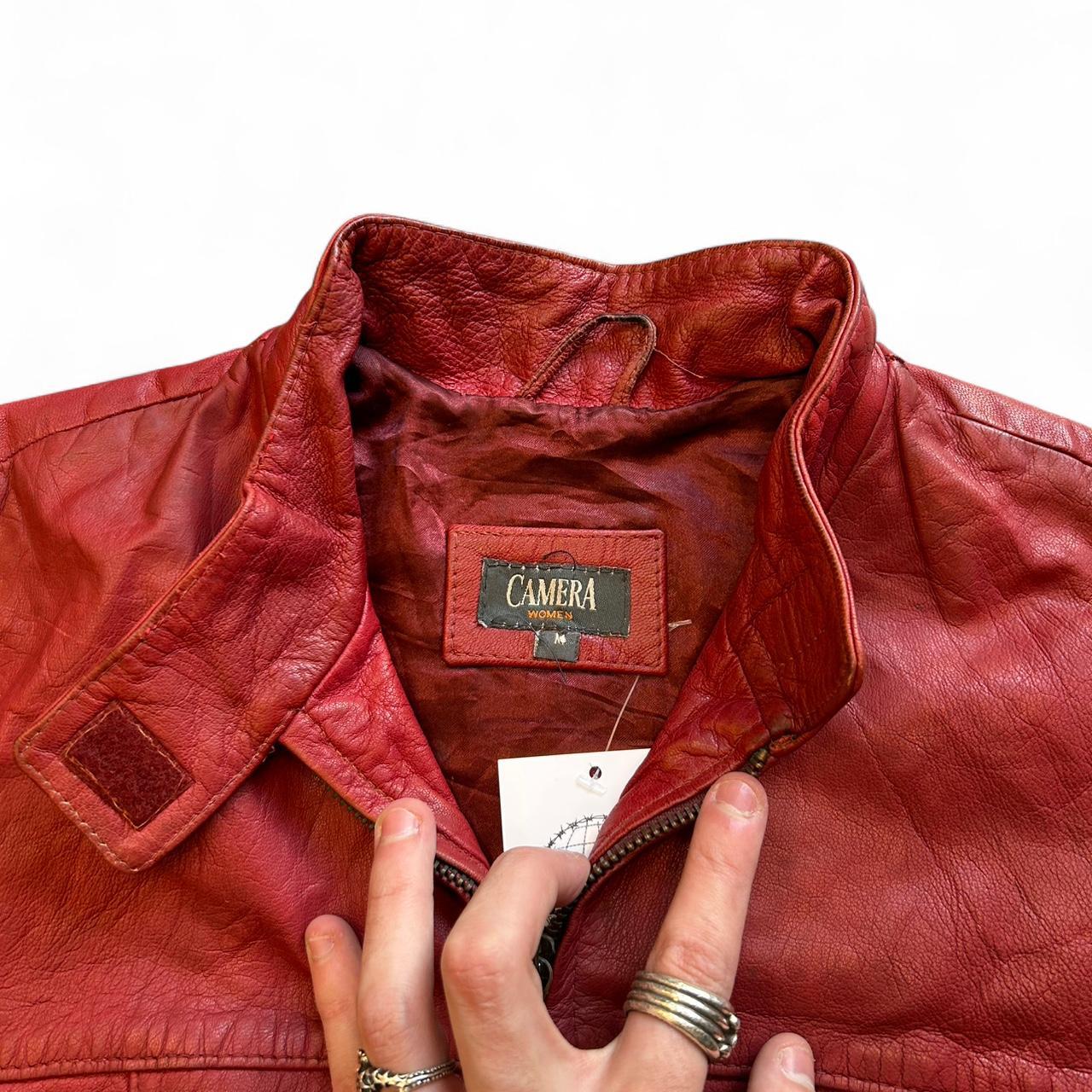 Vintage Cherry Red Y2K Coquette Leather Jacket Camera Women