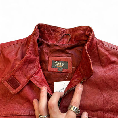 Vintage Cherry Red Y2K Coquette Leather Jacket Camera Women