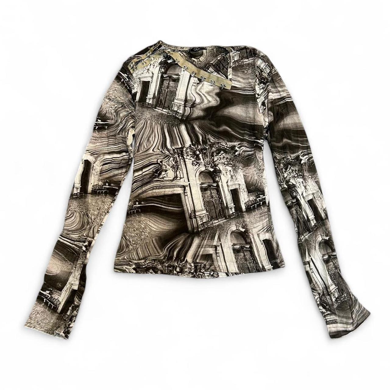 Euro Printed Y2K Long Sleeve Mesh Top