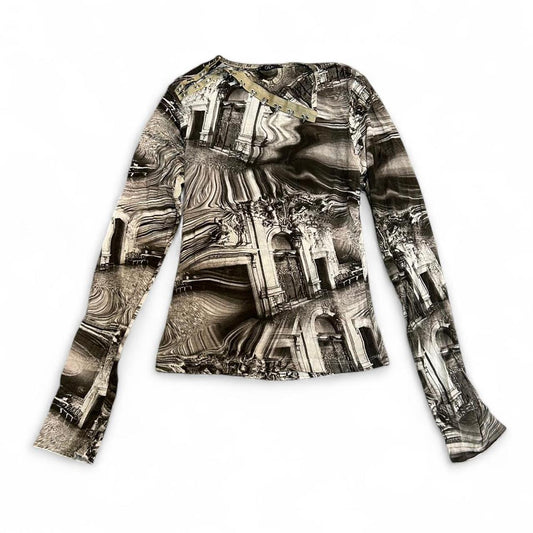 Euro Printed Y2K Long Sleeve Mesh Top