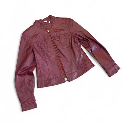 Cherry Red Leather Tight Moto Jacket Y2K Coquette