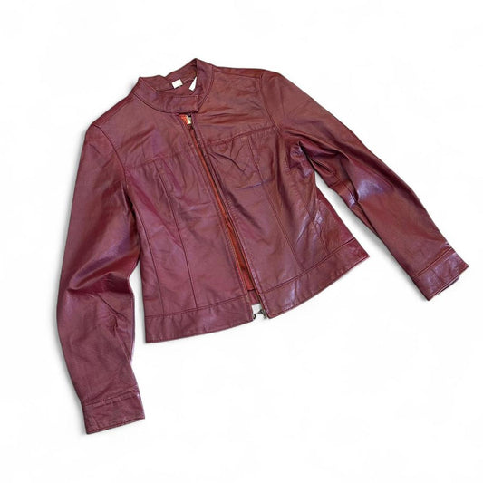 Cherry Red Leather Tight Moto Jacket Y2K Coquette