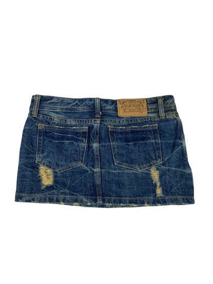 Heaven and Earth Distressed Dark Wash Denim Mini Skirt