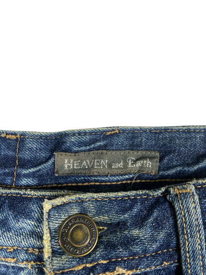 Heaven and Earth Distressed Dark Wash Denim Mini Skirt