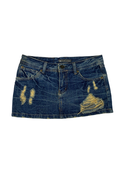 Heaven and Earth Distressed Dark Wash Denim Mini Skirt