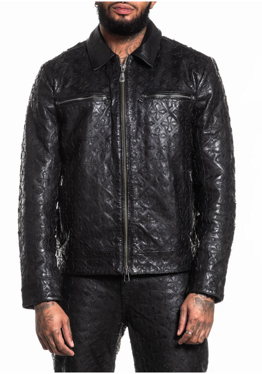 Affliction Quilted Cross Leather Jacket