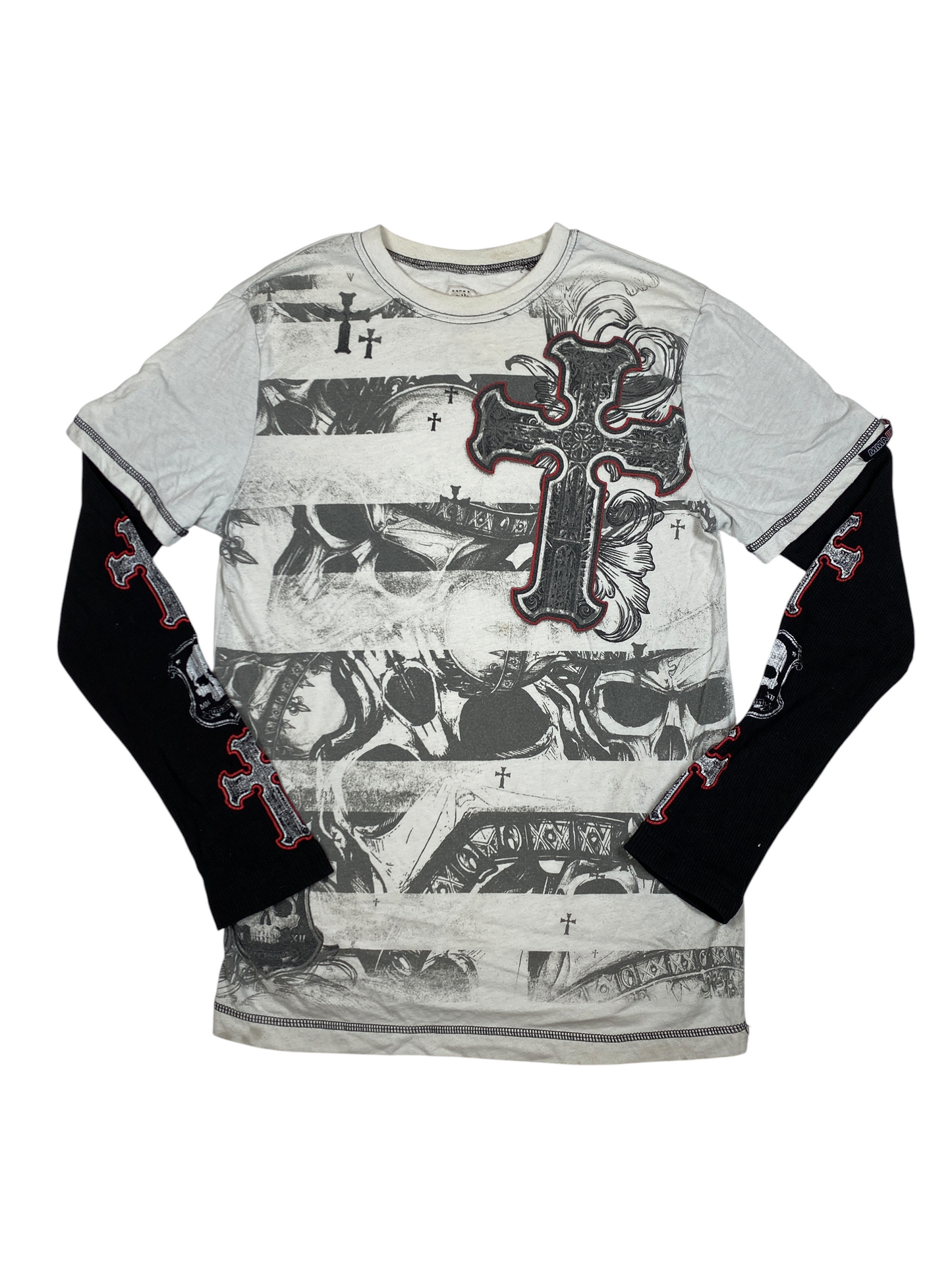 Y2K Striped Skull Thermal Graphic Long Sleeve