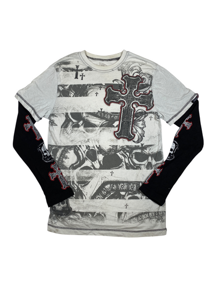 Y2K Striped Skull Thermal Graphic Long Sleeve