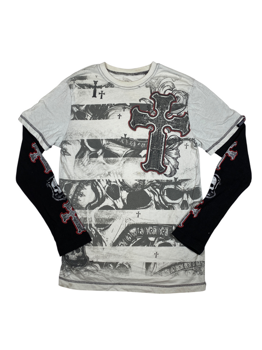 Y2K Striped Skull Thermal Graphic Long Sleeve