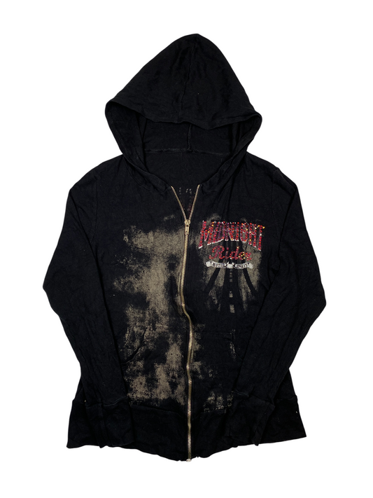 Y2K Ribbed Biker Graphic Zip-up Hoodie