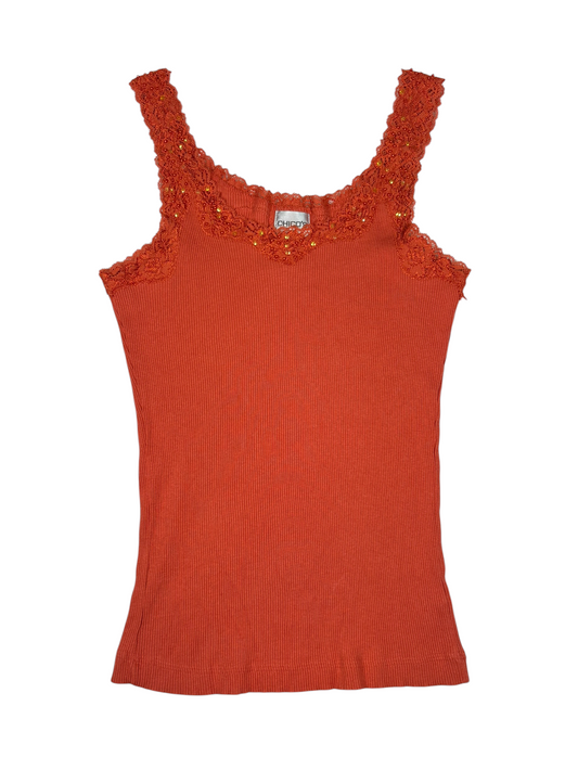 Y2K Lace Embellish Trip Ribbed Tank Top