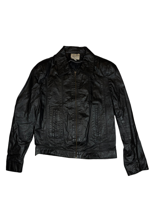 Padded Shoulder Biker Leather Jacket