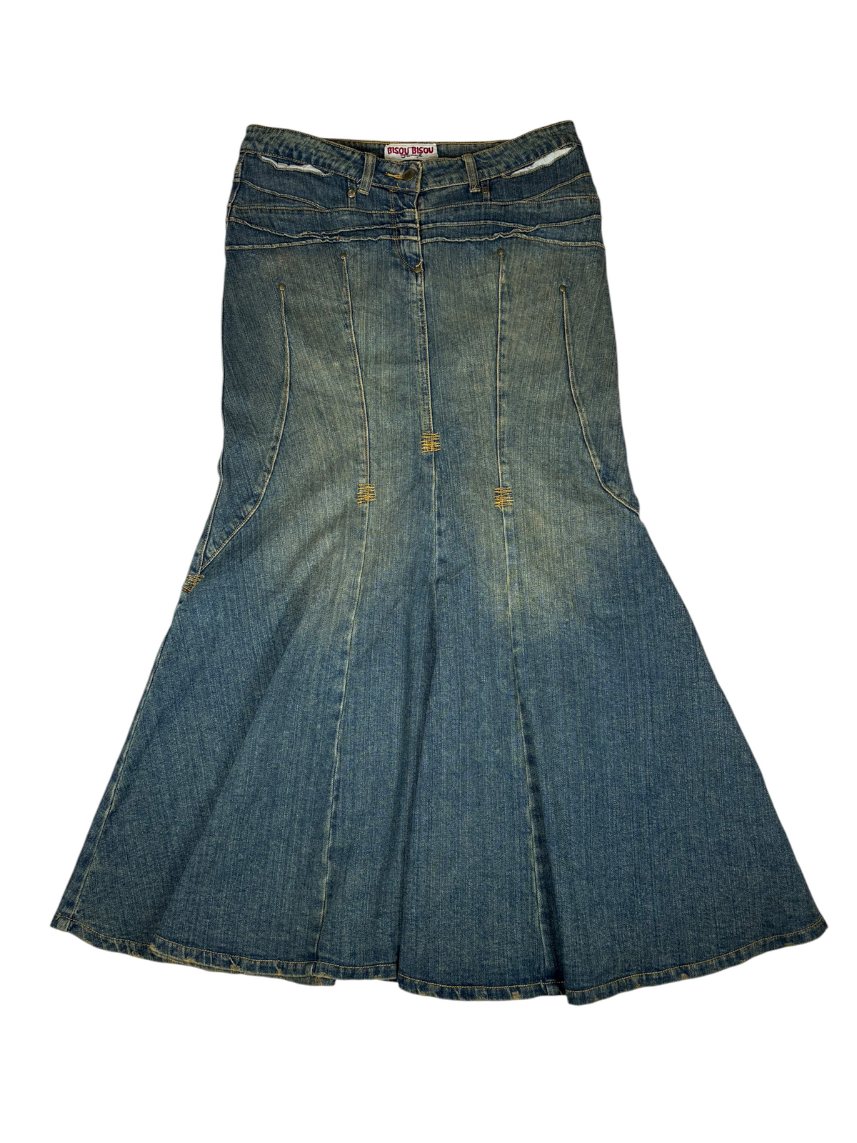 Y2K Pleated Denim Maxi Skirt