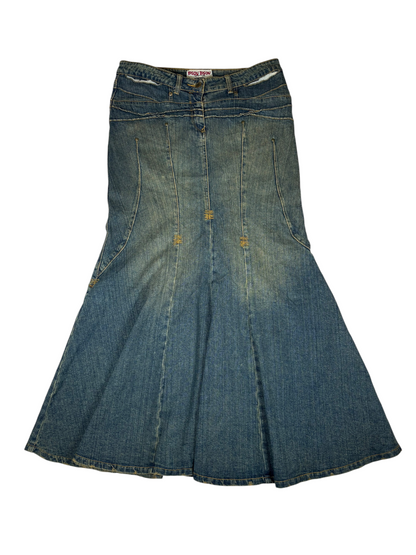 Y2K Pleated Denim Maxi Skirt