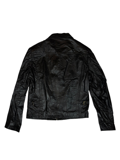 Padded Shoulder Biker Leather Jacket