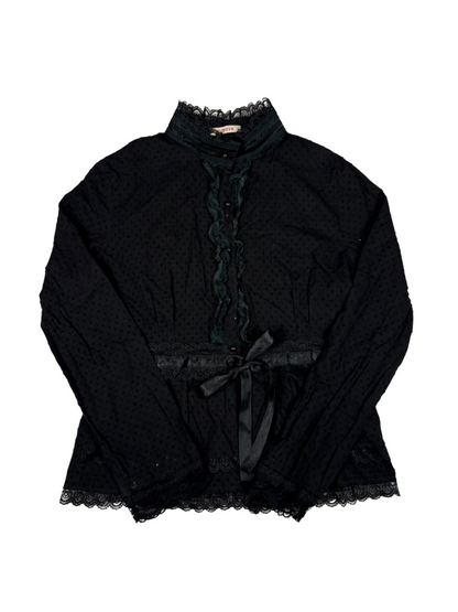 Y2K Lace Trim Polka Dot Blouse