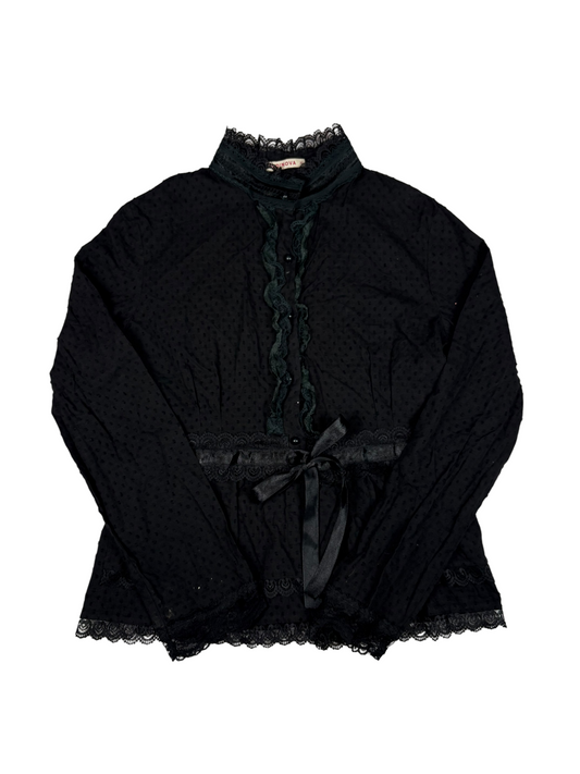 Y2K Lace Trim Polka Dot Blouse