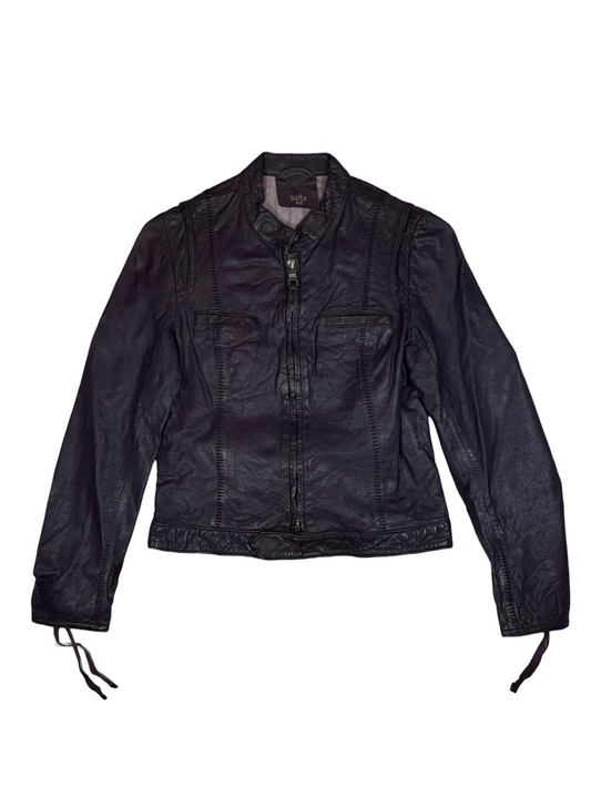Purple Corseted Biker Leather Jacket