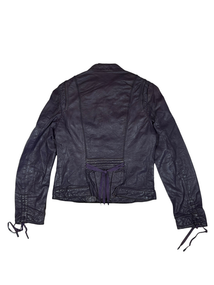 Purple Corseted Biker Leather Jacket