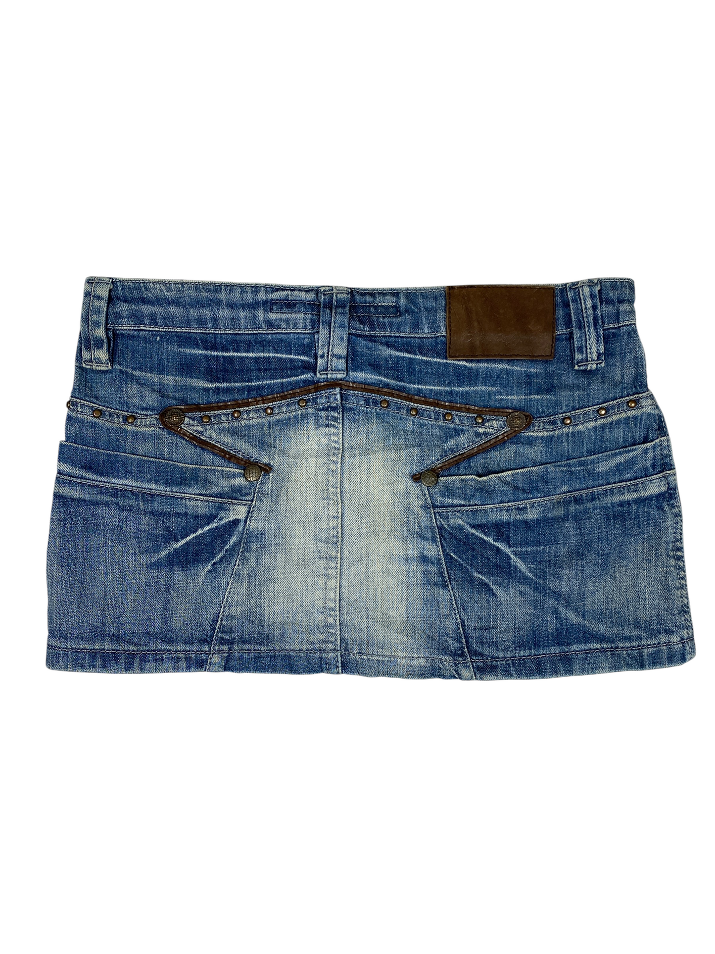 Y2K Leather Trim Denim Skirt