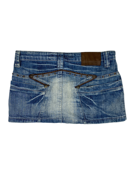Y2K Leather Trim Denim Skirt