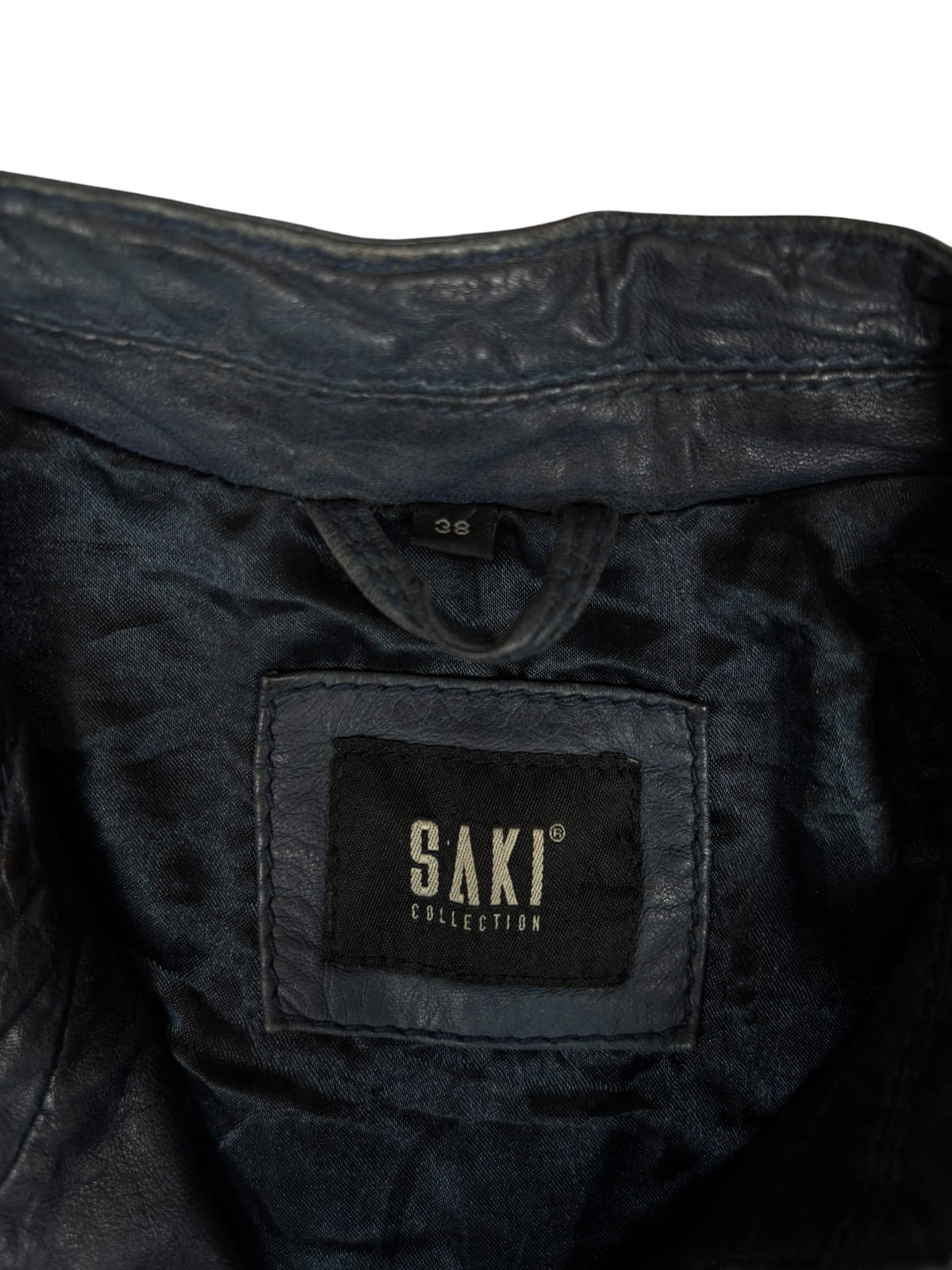 Navy Buckle Collar Leather Jacket