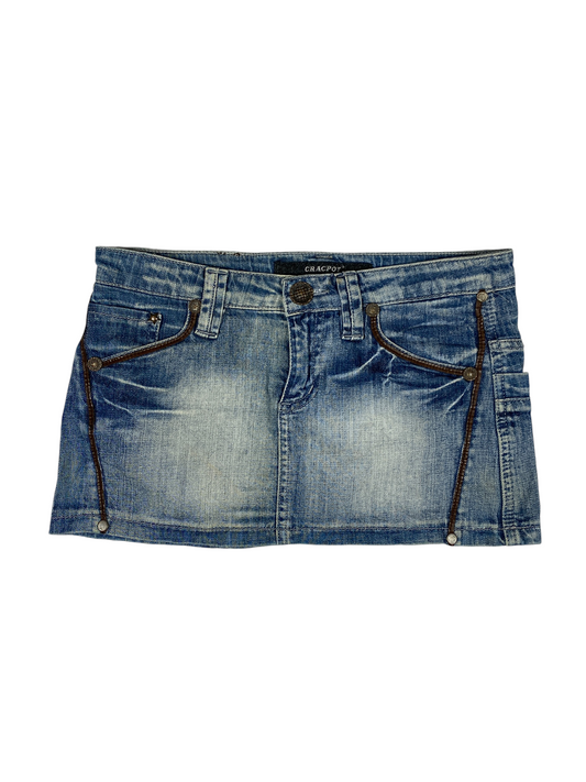 Y2K Leather Trim Denim Skirt
