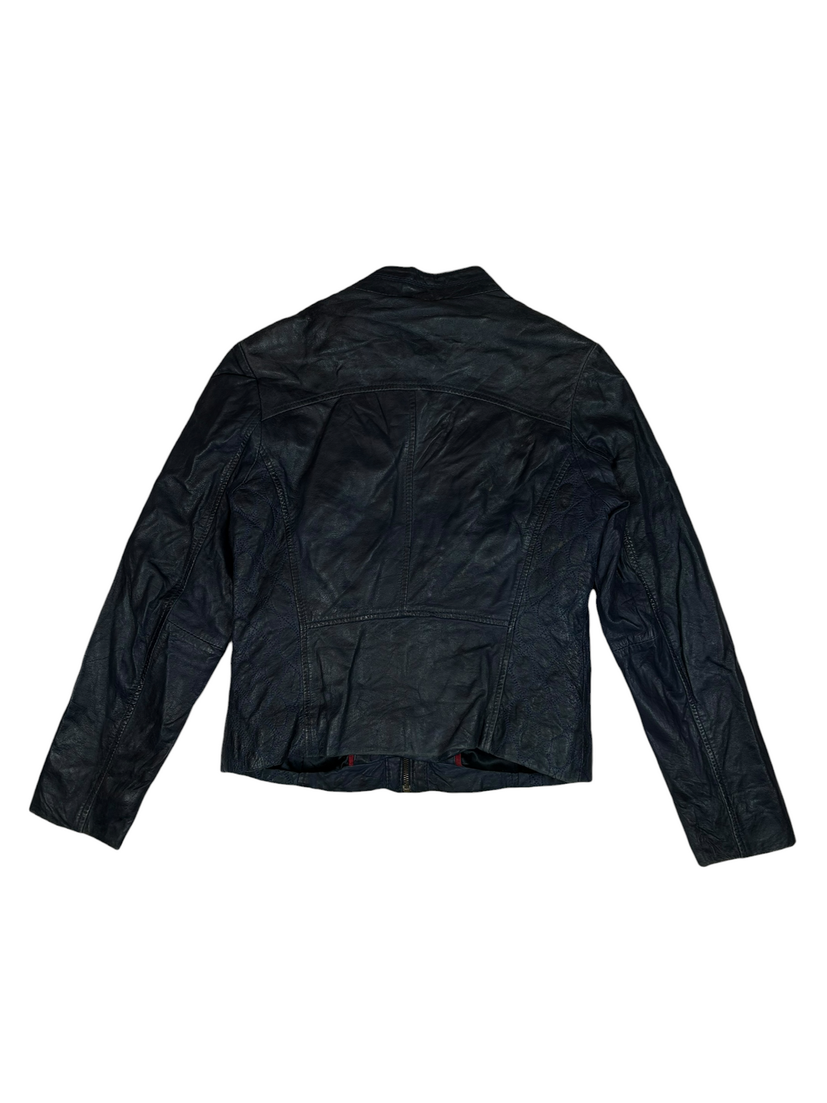 Navy Buckle Collar Leather Jacket