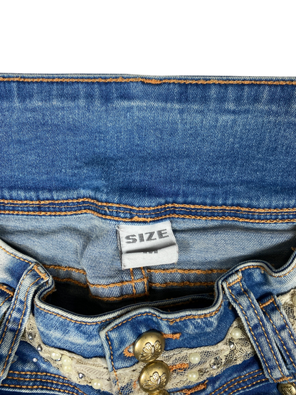 Y2K Pearl Lace Hem Mini Shorts