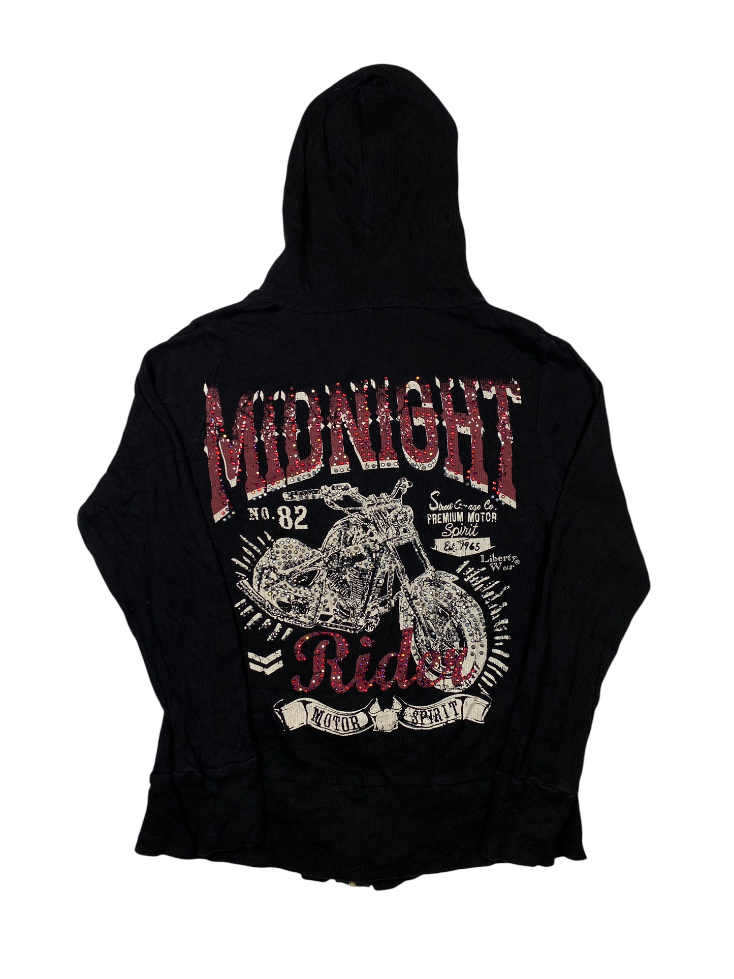 Y2K Ribbed Biker Graphic Zip-up Hoodie