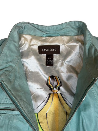 Mint Blue Biker Leather Jacket