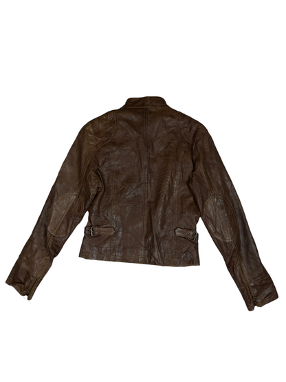 Buckled Collar Biker Leather Jacket