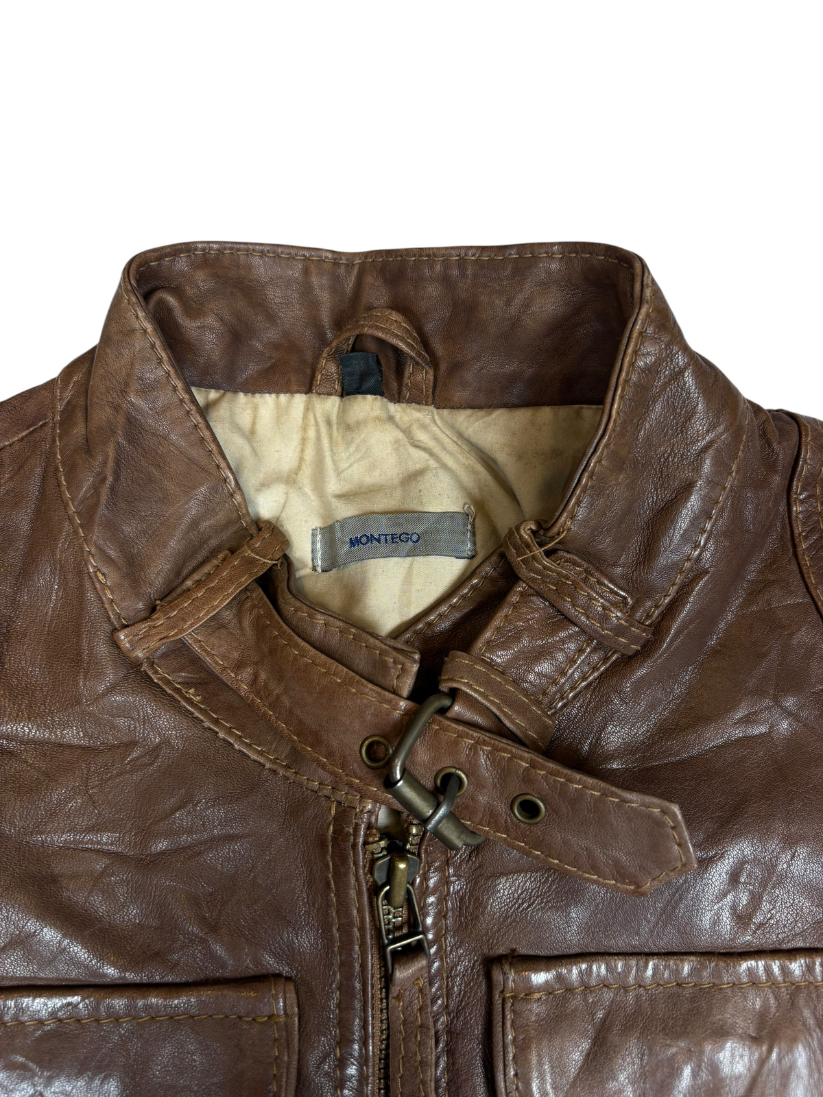 Buckled Collar Biker Leather Jacket