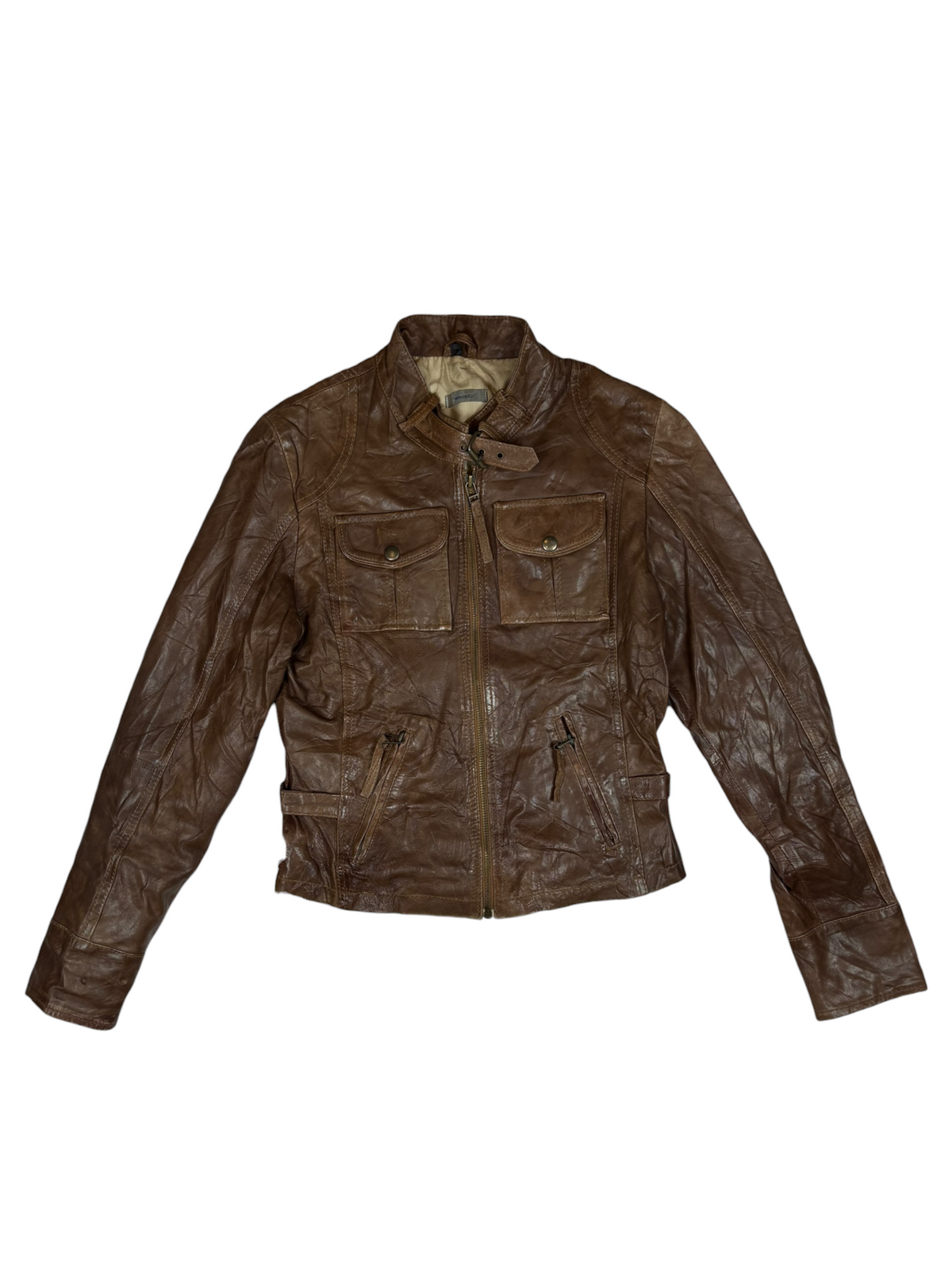 Buckled Collar Biker Leather Jacket