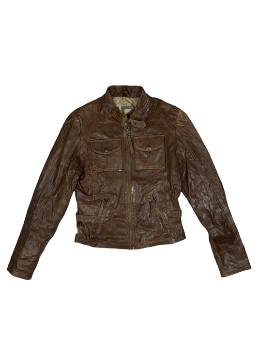 Buckled Collar Biker Leather Jacket