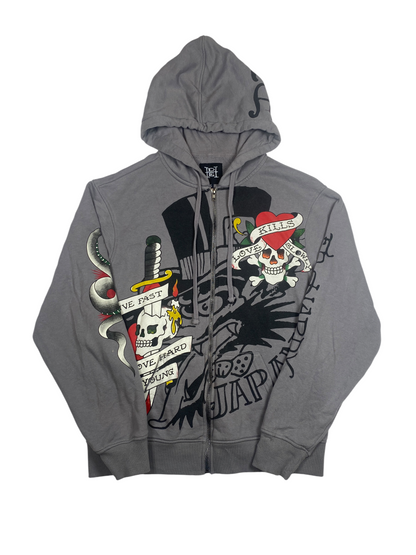 Ed Hardy Grey Graphic Zip-Up Hoodie