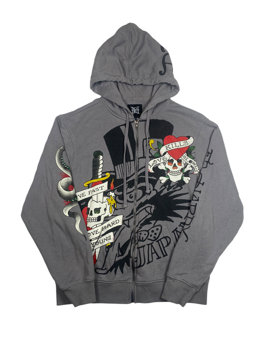 Ed Hardy Grey Graphic Zip-Up Hoodie
