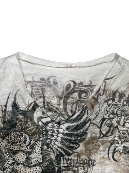 Y2K Gothic Graphic Slim V-Neck Tee