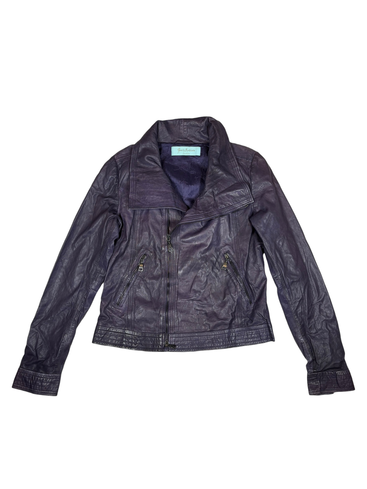 Purple Oversized Collar Biker Leather Jacket